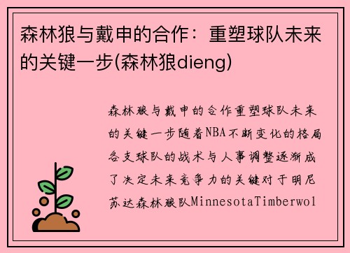 森林狼与戴申的合作：重塑球队未来的关键一步(森林狼dieng)