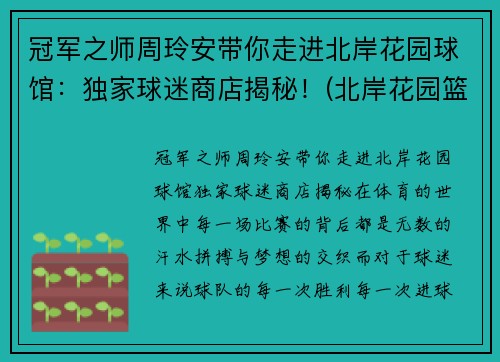 冠军之师周玲安带你走进北岸花园球馆：独家球迷商店揭秘！(北岸花园篮球场)